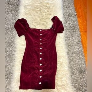 Burgundy Button-Down Dress